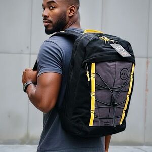 Wrangler Men Women Pinnacle Black Yellow Laptop Compatible Backpack 18”x13”x3.5”